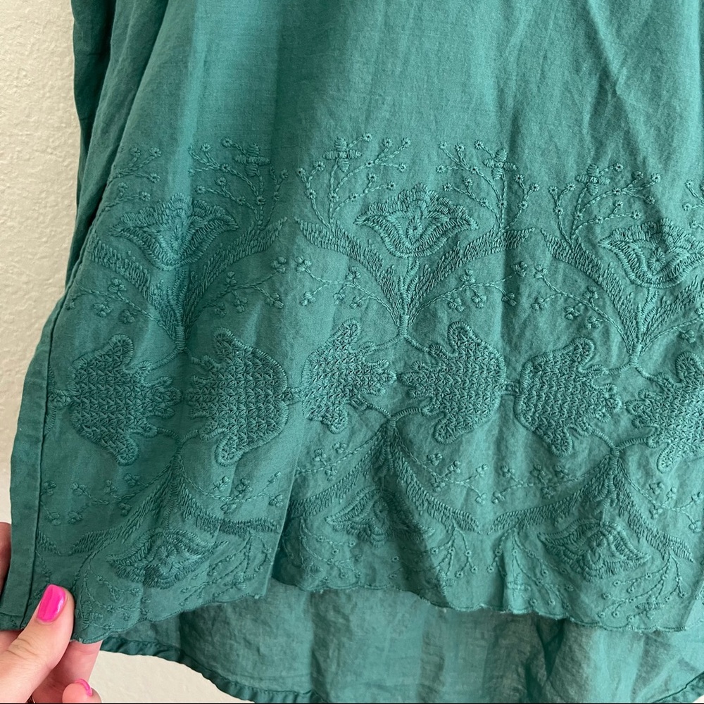 Zara Teal Square Neck Embroidered Blouse Sz M - Picture 3 of 6